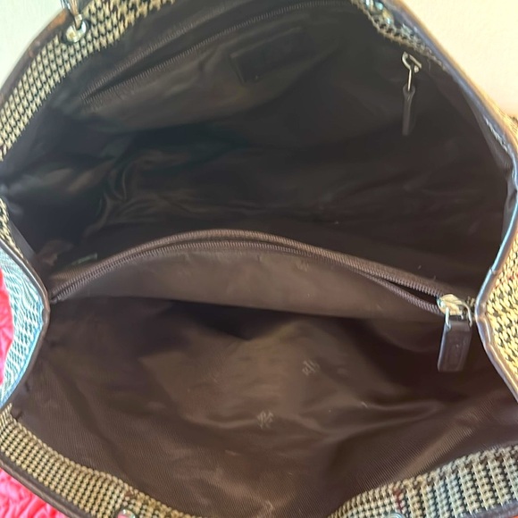 LAUREN RALPH LAUREN Brown & Black Houndstooth Canvas Large Shoulder Purse - Picture 6 of 7